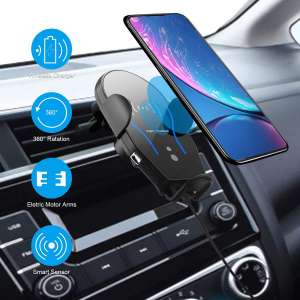 Techken Wireless Car Charger with Mount Automatic Smart Sensor Clamping Windshield Dashboard Air Vent Phone Holder Fast Charging