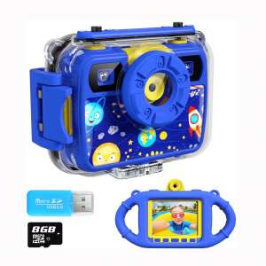 Ourlife Kids Camera, Selfie Kids Waterproof Digital Cameras for Kids 1080P 8MP 2.4 Inch Large Screen with 8GB SD Card,