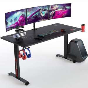 Seven Warrior Gaming Desk 60 INCH, T- Shaped Computer Desk with Full Desk Mouse Pad, Ergonomic E-Sport Style Gamer Desk Racing with Double Headphone Hook