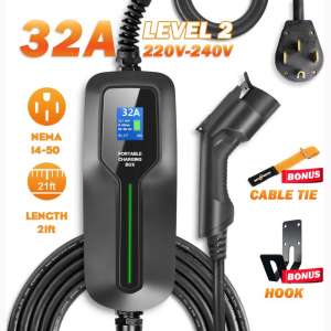 BESENERGY 32 Amp EV Charger Level 2, NEMA14-50 220V-240V Upgraded Portable EV Charging Cable Station, Electric Vehicle Charger Compatible with All EV Cars