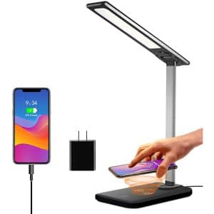 GSBLUNIE LED Desk Lamp,Wireless Charging Desk lamp,USB Charging Port,3 Lighting Modes,6 Brightness Levels,Dimmable Eye-Caring Desk Light for Office,Home,Dormitory