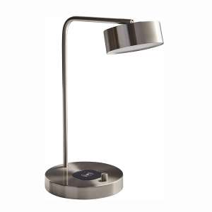Stone & Beam Modern Wireless Charging Round Task Lamp With Integrated LED Light - 7.5 x 10 x 18.5 Inch, Brushed Steel