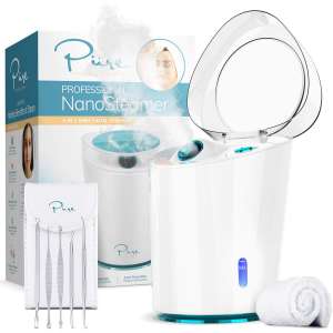 NanoSteamer PRO Professional 4-in-1 Nano Ionic Facial Steamer for Spas - 30 Min Steam Time - Humidifier - Unclogs Pores - Blackheads - Spa Quality - 5 Piece Stainless Steel Skin Kit Included