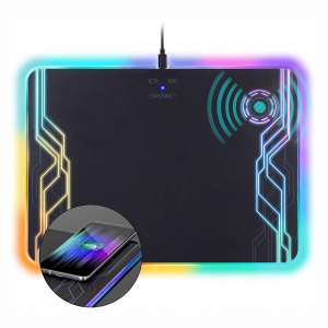 ENHANCE PowerUP Wireless Charging Mouse Pad - LED Mouse Pad with 7 Color Modes & Dynamic Effects - Compatible with Qi Enabled Phones & Devices for Fast Charging