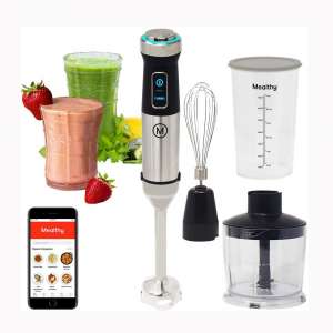 Mealthy Immersion Hand Blender- 500 Watt, 10 Speed Controls Plus Turbo, Includes 500mL Chopper and Whisk, and 600mL Smoothie Cup