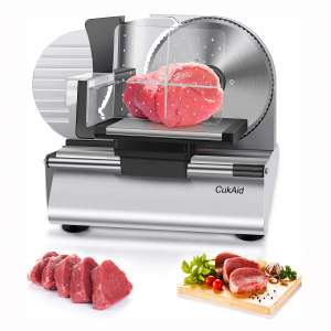 CukAid Electric Meat Slicer Machine, Deli Cheese Bread Food Slicer, Dishwasher Safe, Removable Stainless Steel Blade & Food Carriage and Pusher