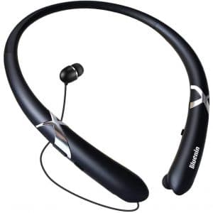 Bluetooth Headphones, Bluenin Bluetooth 5.0 Neckband Wireless Headphones Retractable Earbuds Stereo Headset CVC 8.0 Noise Cancelling Call Vibrate Alert Earphones with Mic-2021
