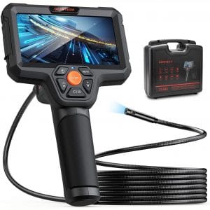 DEPSTECH 1080P Dual-Lens Endoscope, Borescope with 5" IPS Screen, 7.9mm HD Inspection Camera with LED Flashlight, 32GB Card, 5000mAh Battery, Portable Hard Case, Detachable Snake Cable Camera