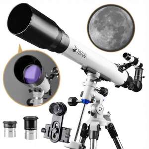 DoubleSun Telescope with Equatorial Mount-Refractor Scope 70mm Aperture and 700mm Focal Length for Student Kids Beginners Adults-with Smartphone Adapter and 2 PLOSSL Eyepieces