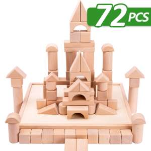iPlay, iLearn 72 PCS Wooden Castle Building Blocks Kit 