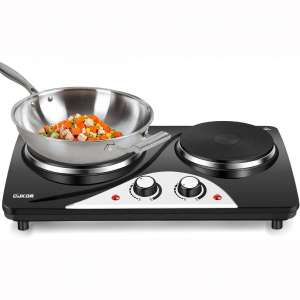 CUKOR Cast-Iron Electric Hot Plate, 1800W Countertop Burner, Dual Electric Burner, Portabel Double Burner for Cooking