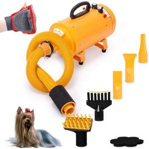 Free Paws Pet Dryer for Dog Cat Hair Blower, Portable Grooming Professional 4HP Forced Air Force Dryer for Dogs with Heating, for Large Small Pets Dogs Cats, Variable Speed (Yellow)