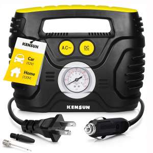 Kensun Portable Air Compressor Pump for Car 12V DC and Home 110V AC Swift Performance Tire Inflator 100 PSI for Car - Bicycle - Motorcycle - Basketball