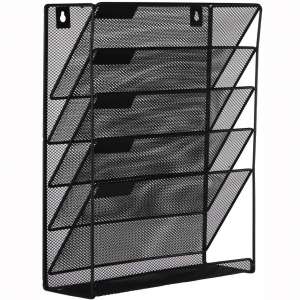 EasyPAG Mesh Wall File Holder 5 Tier Vertical Mount : Hanging Organizer with Bottom Flat Tray