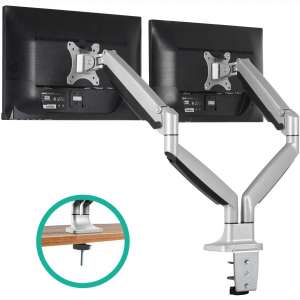 EleTab Dual Monitor Mount Stand Full Motion Swivel Gas Spring LCD Arm Fits for 2 Computer Screens 13 to 32 inches