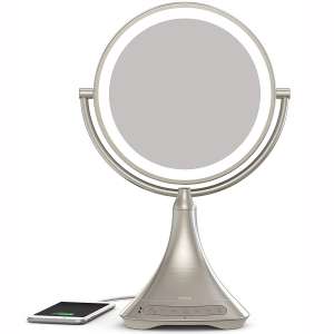 iHome All-In-One, 7X MAGNIFY, 9" 2-Sided LED Makeup Mirror, Bright LED Light Up Mirror, Natural Light, Double-sided Vanity Mirror