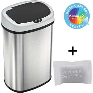 iTouchless 13 Gallon Oval Sensor Touchless Trash Can with Odor Control System, Automatic Stainless Steel Space
