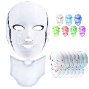 Led Face Mask, 7 Colors Led Light Photon Therapy Mask Beauty Machine Proactive Whitening Skin Care Firming Skin Anti Aging Kit for Neck and Facial with US Plug
