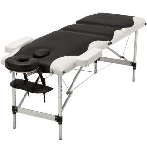 Uenjoy Folding Massage Table Professional Folding Massage Bed,3 Fold Black & White Alu
