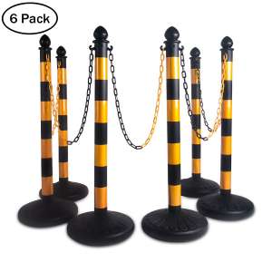 SHAREWIN Crowd Control Stands Plastic Stanchion Posts Set Barrier with 5PCS 40" Link Chain and C-Hooks, Pack of 6