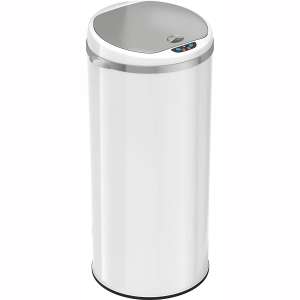 iTouchless 13 Gallon Touchless Sensor Trash Can with Odor Filter System, Round Steel Garbage Bin, Perfect for Home