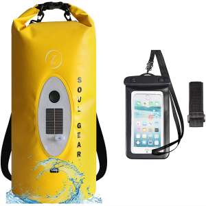 Z ZTARX Waterproof Dry Bag Bluetooth Speaker Roll Top Backpack, Solar and USB Rechargeable LED Camping Lights IPX8 Phone Case