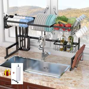 Dish Rack Over Sink(32.5”) Dish Drying Rack Kitchen Stainless Steel Over The Sink Shelf Storage Rack