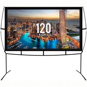 Fast Assembly Design - No Tools Needed - Jumbo 120 Inch 16- 9 Portable Outdoor and Indoor Movie Theater Front and Rear Projector Screen with Stand Legs