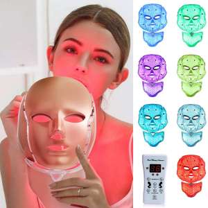 LED Face Mâsk Light Therapy - 7 Color Light Therapy Mâsk Photon Skin Rejuvenation Facial Skin Care with Neck Care Anti Aging Wrinkles Skin Tightening Wrinkles Toning Mâsk