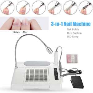 Simlug Nail Drill, 3-in-1 Nail Grind Polishing Drill Dust Collector Manicure Machine with LED Desk Lamp