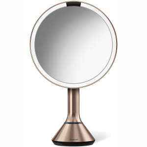 simplehuman Sensor Lighted Makeup Vanity Mirror, 8" Round With Touch-Control Brightness, 5x Magnification
