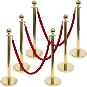 3-Foot Polished Ball Top Stanchions 6-Pack | Includes 4.5-Foot Red Velvet Rope