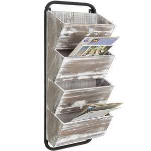 MyGift 4-Tier Rustic Wood & Metal Wall-Mounted Mail Sorter