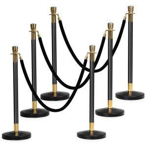 Goplus 6pcs Stanchion Set, Crowd Control Barrier Stainless Steel Stanchion Posts Queue Pole with 5Ft Velvet Rope