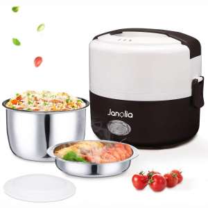 Janolia Electric Food Heater, 1.3L: 44oz Portable Lunch Box with Stainless Steel Bowl and Plate