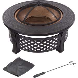 Fire Pit Set, Wood Burning Pit - Includes Spark Screen and Log Poker - Great for Outdoor and Patio, 32” Round Metal Firepit by Pure Garden