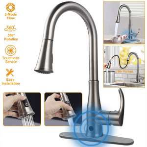 Touchless Kitchen Sink Faucets, Kitchen Faucets with Pull Down Sprayer,Motion Sense Wave Faucet High Arc Single-Handle Brushed Nickel 1or 3 Hole Deck Mount 2 Mode,Easy to Install