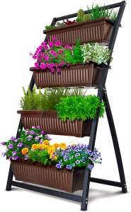 4-Ft Raised Garden Bed - Vertical Garden Freestanding Elevated Planters 4 Container Boxes - Good for Patio Balcony Indoor Outdoor - Cascading Water Drainage