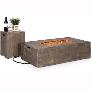 Best Choice Products 48x27in 50,000 BTU Patio Propane Fire Pit Table, Side Table Tank Storage w:Wood Finish