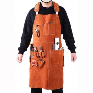EULANGDE Premium Split Heat Resistant Leather Tool Work Apron (Heavy-Duty) All-Purpose Woodworking & Utility Coverall for Men & Women
