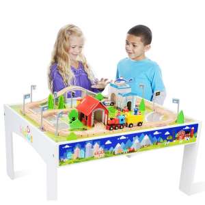 ZONXIE Wooden Train Set with Table for Kids (80 pcs)