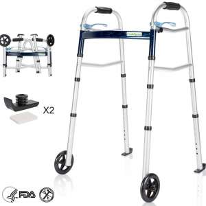 OasisSpace Compact Folding Walker, with Trigger Release and 5 Inches Wheels for The Seniors