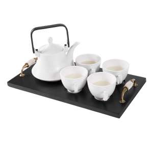 Classic White Ribbed Ceramic Tea Set