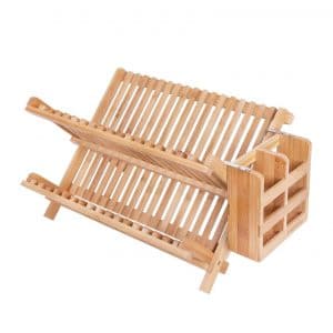 HBlife Dish Rack, Bamboo Folding 2-Tier