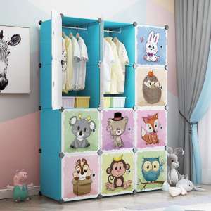 KOUSI Kids Dresser Kids Closet Portable Closet Wardrobe Children Bedroom Armoire Clothes Hanging Storage Rack Cube Organizer,Cute Cartoon