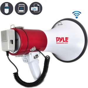 Pyle Megaphone Speaker PA Bullhorn with Built-in Siren - 50 Watts Adjustable Volume Control and 1200 Yard Range - Ideal for Football