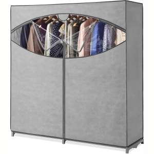 Whitmor Portable Wardrobe Clothes Storage Organizer Closet with Hanging Rack - Extra Wide -Grey Color - No-tool Assembly - Extra Strong & Durable