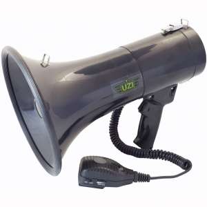 CampCo Uzi UZI-MP-50W 50-Watt Megaphone with Siren, Adjustable Volume and Recording Playback, Black