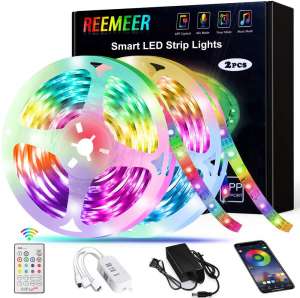 LED Strip Lights,Reemeer RGB LED Strip Lights Kit 32.8ft 10M SMD5050 300 LEDs Color Changing LED Lights Strip with Remote APP Control Sync