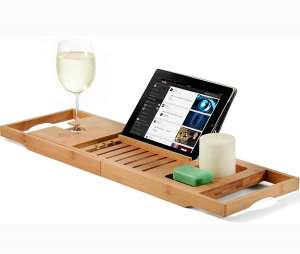 Premium Bamboo Bathtub Tray Caddy - Wood Bath Tray Expandable with Book and Wine Holder - Gift Idea for Loved Ones